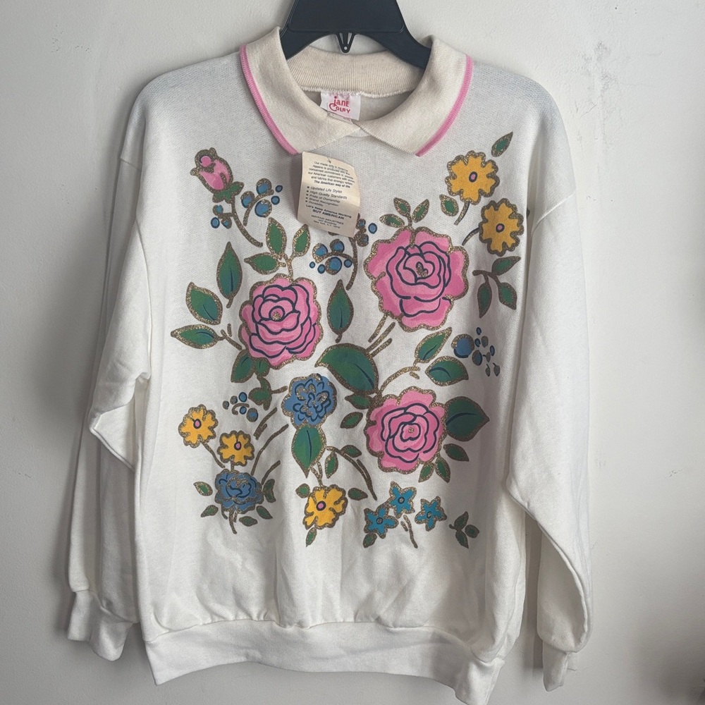 Jane Colby | NWT VINTAGE  Floral Collared Pullover Sz L
